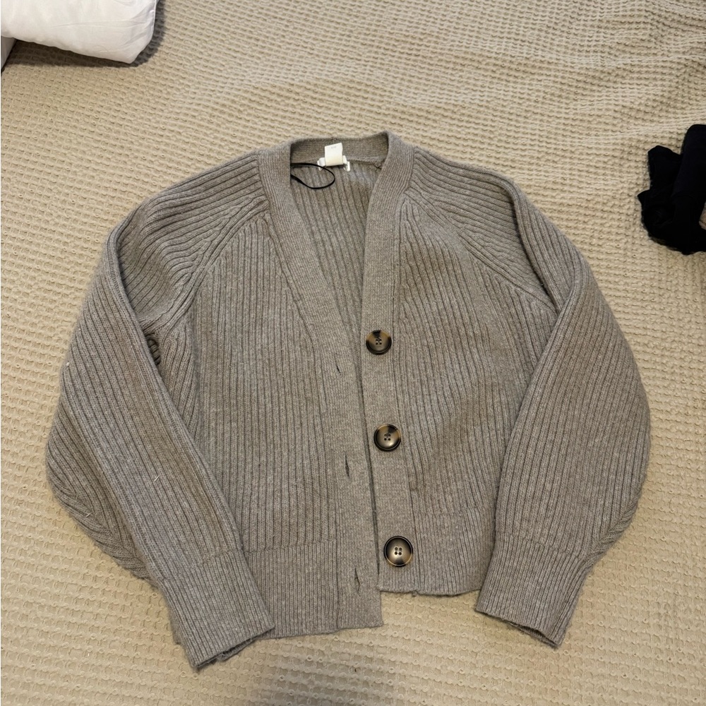 Beige Ribbed Cardigan